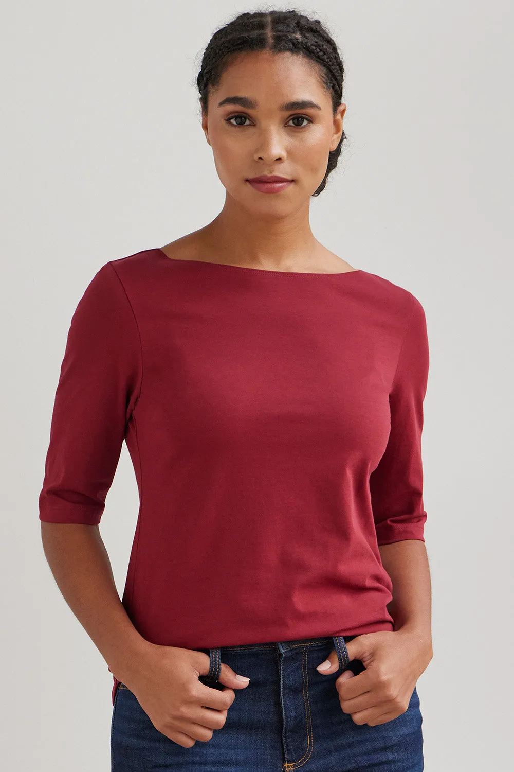 Women's Organic Elbow Sleeve Boat Neck Top