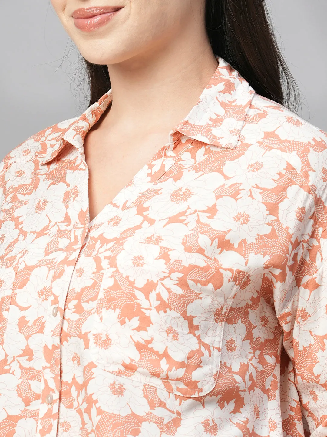 Women's Peach Viscose Loose Fit Blouse