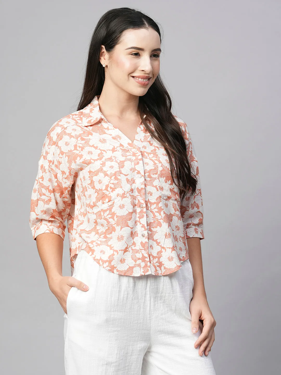 Women's Peach Viscose Loose Fit Blouse