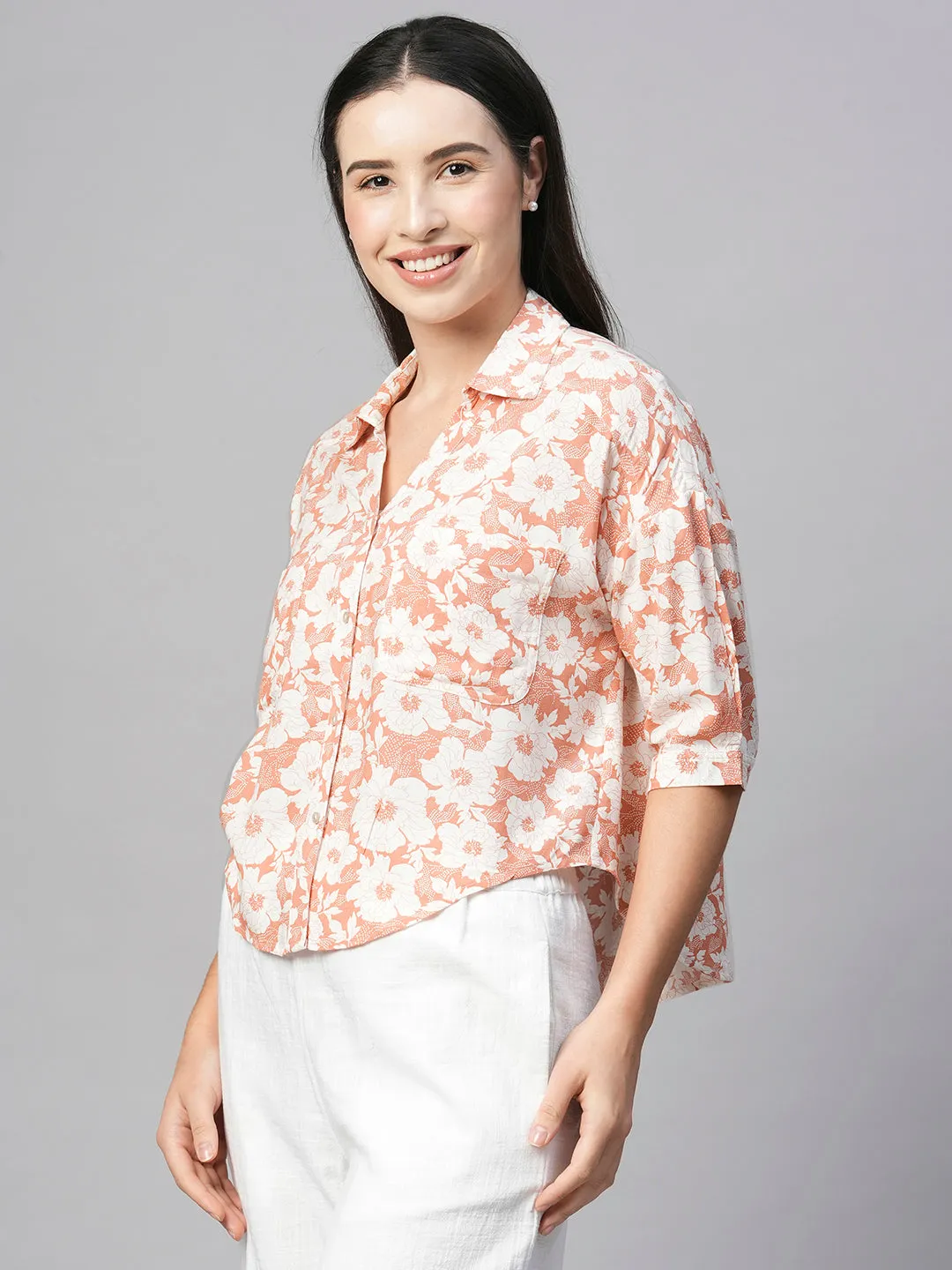 Women's Peach Viscose Loose Fit Blouse