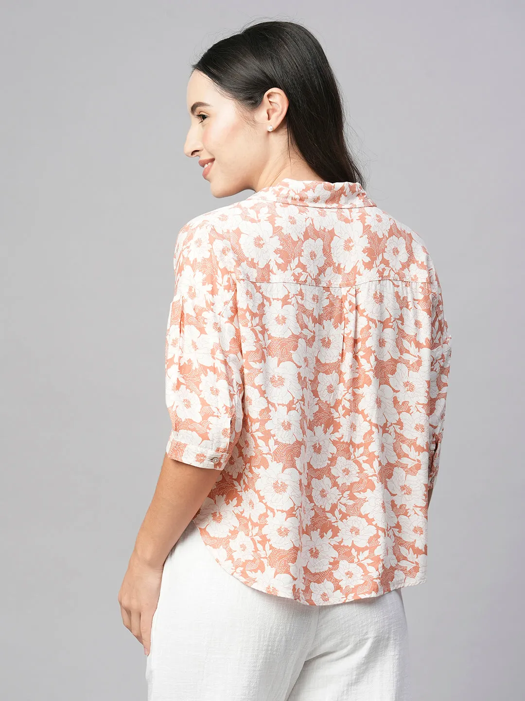 Women's Peach Viscose Loose Fit Blouse