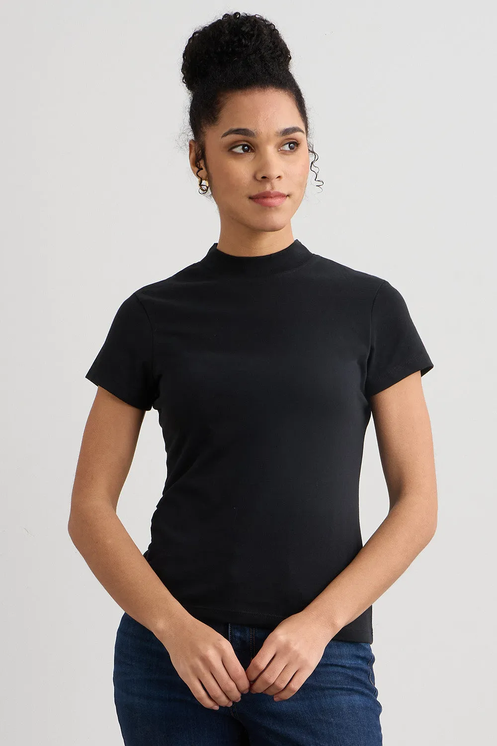 Women's Slim Organic Short Sleeve Mock Neck Top